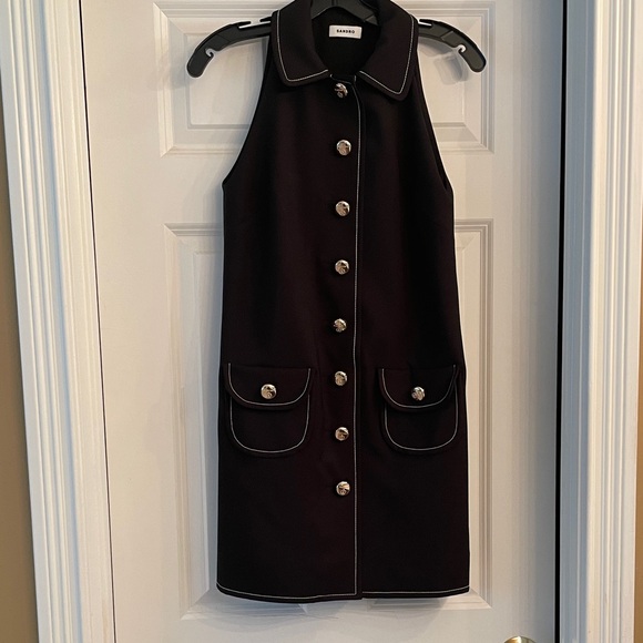 Sandro Black Mini Dress with White Piping - Picture 1 of 4